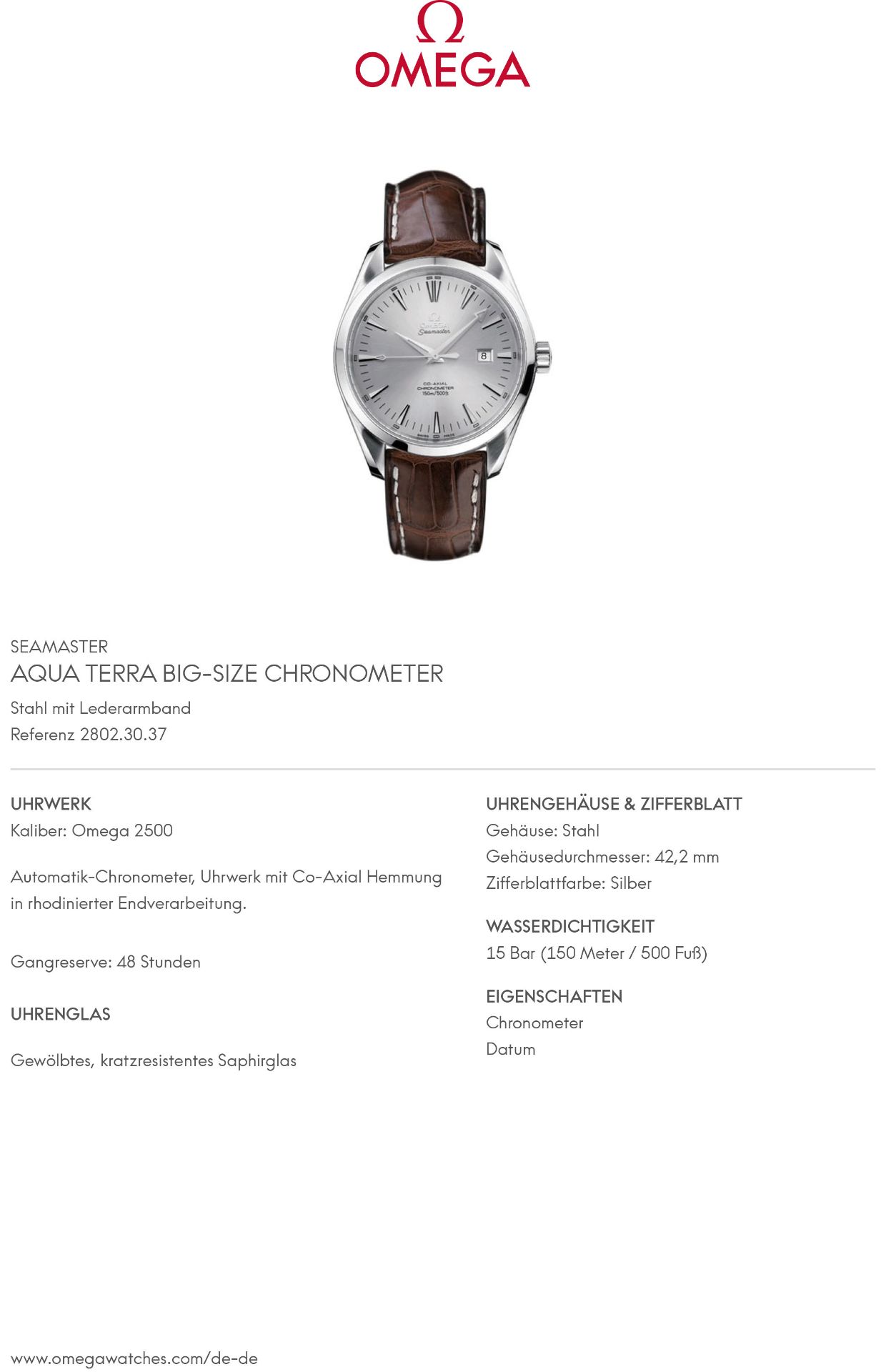 OMEGA Seamaster Aqua Terra "Big Size Chronometer", Ref. 28023037. Herrenuhr. - Bild 8 aus 8