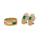 Set Ring und Ohrringen mit Smaragden und Brillanten,