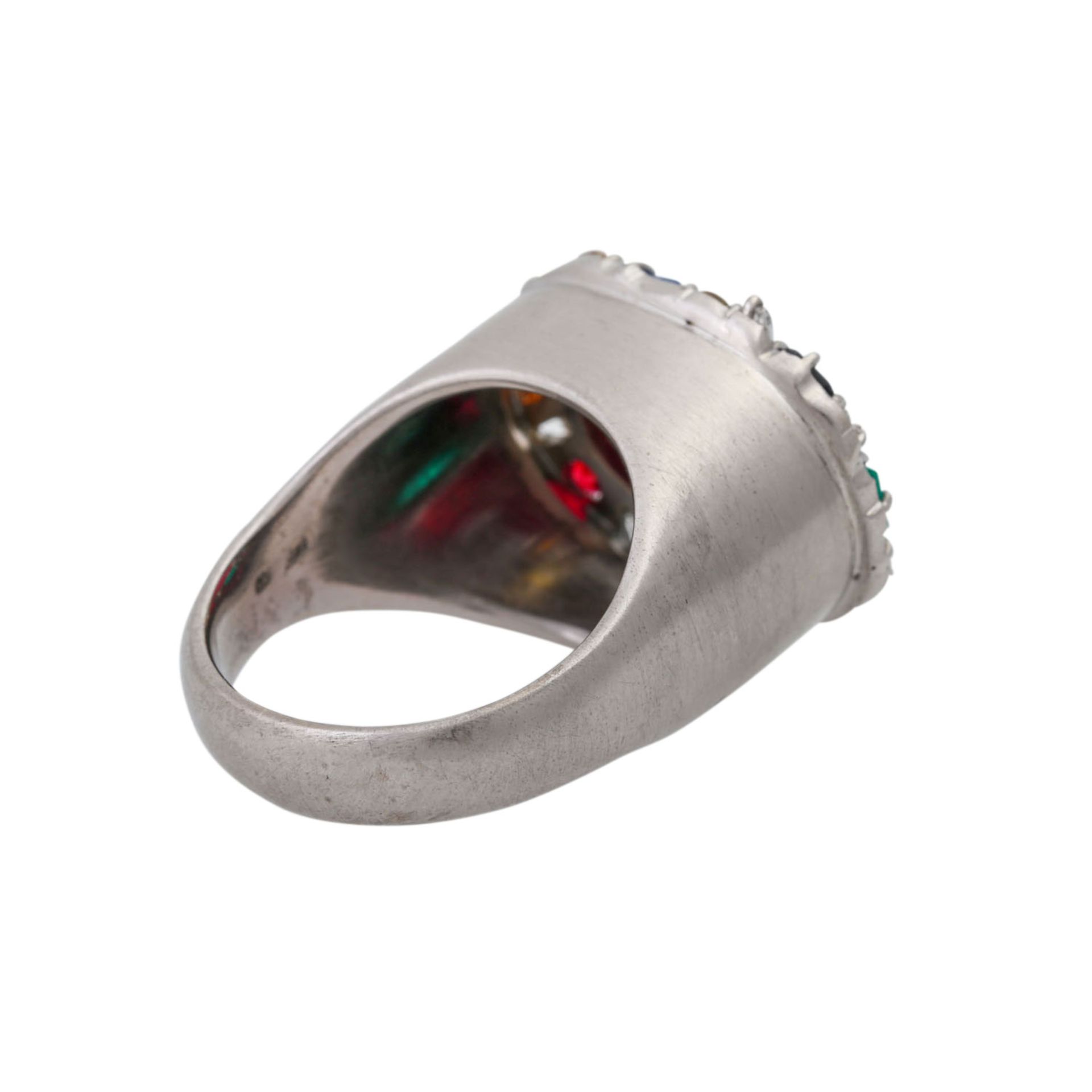 Unikat-Ring mit div. Farbsteinen und 7 Diamantnavettes, - Bild 3 aus 5