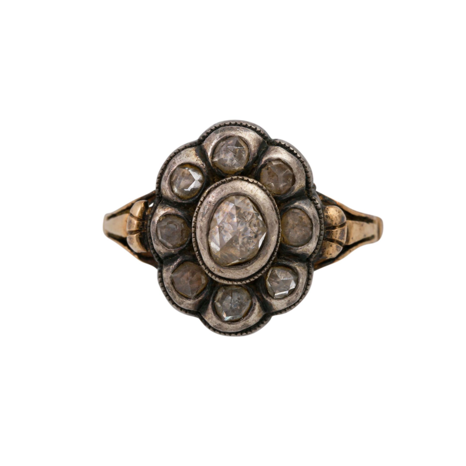 Antiker Ring mit 9 Diamantrosen, zus. ca. 0,4 ct, - Bild 2 aus 4