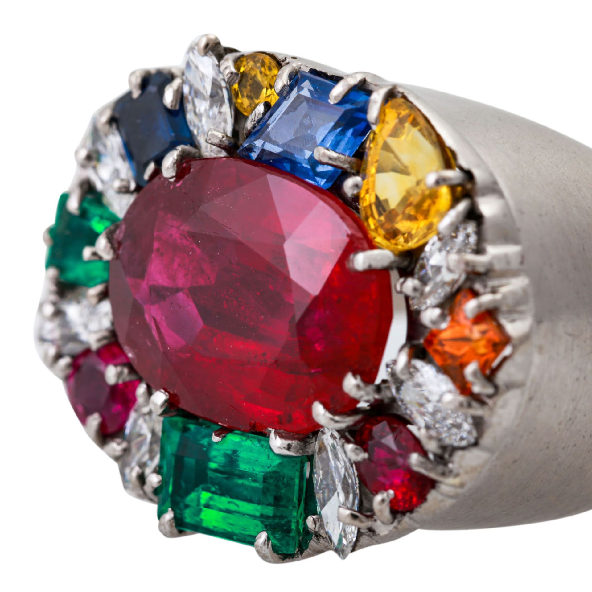 Unikat-Ring mit div. Farbsteinen und 7 Diamantnavettes, - Bild 5 aus 5