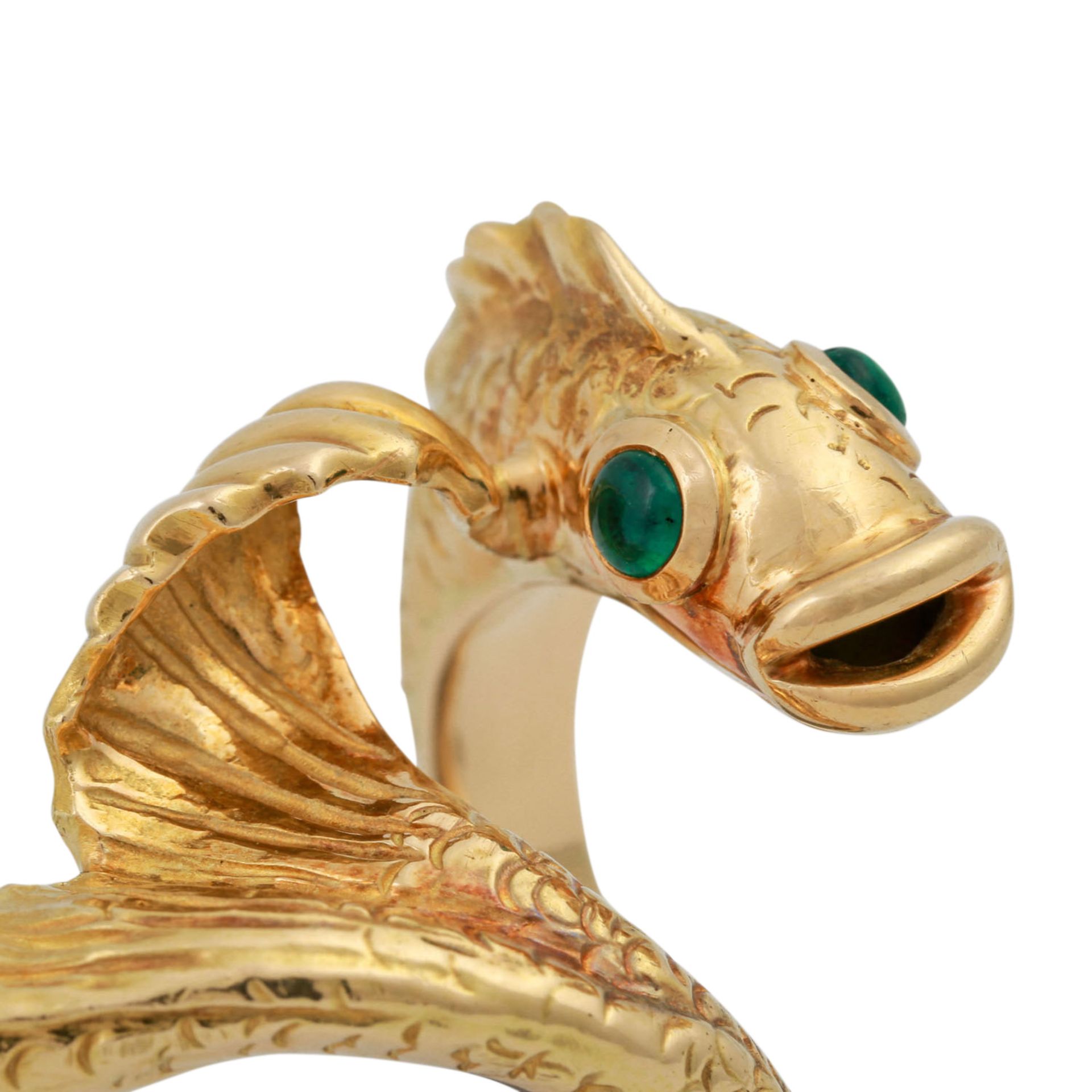 Ring "Fisch" mit 2 Smaragdcabochons als Augen, - Bild 4 aus 4