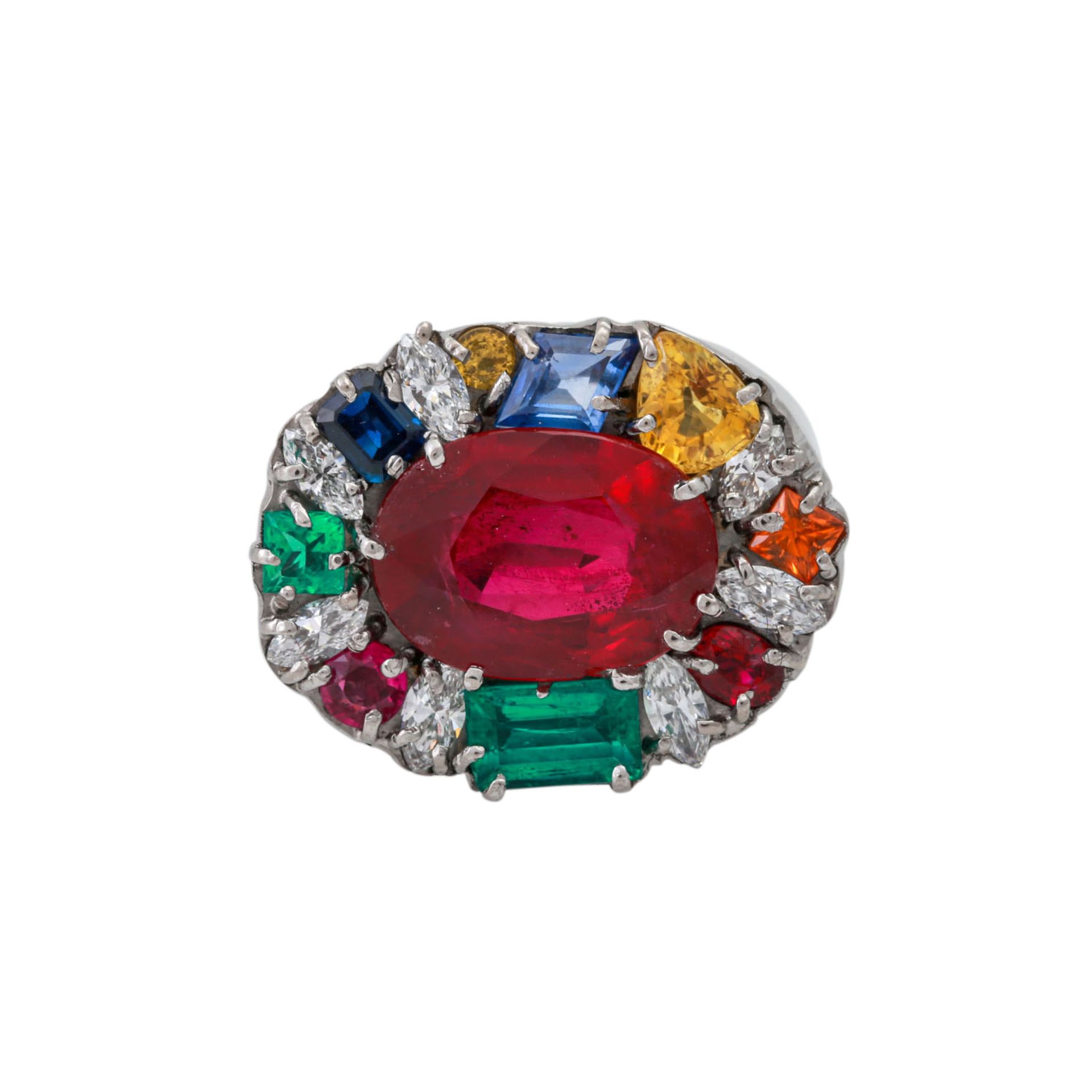 Unikat-Ring mit div. Farbsteinen und 7 Diamantnavettes, - Bild 2 aus 5