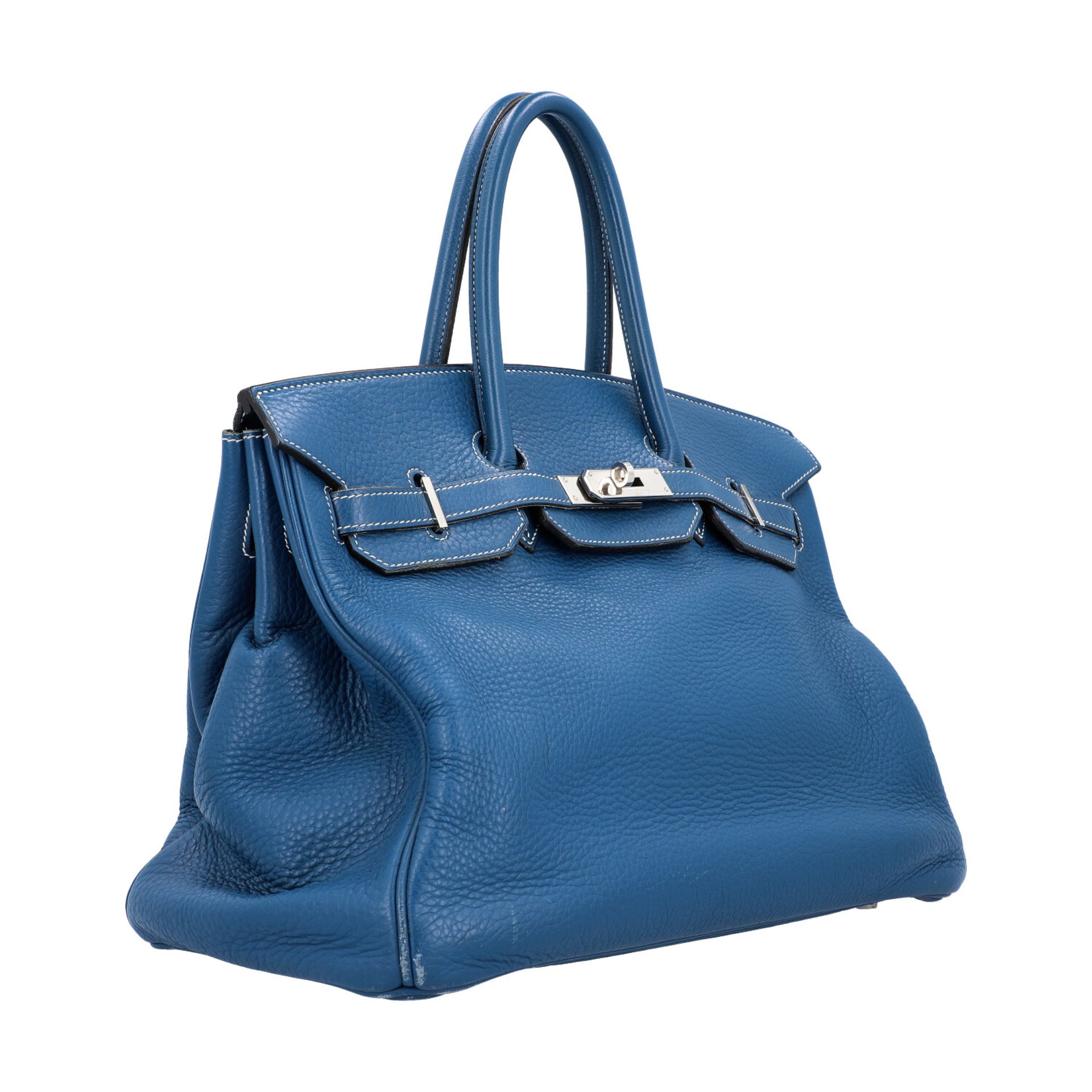 HERMÈS Handtasche "BIRKIN BAG 35", Koll. 2003.Akt. NP. ca.: 8.500,-€. Togo-Leder in Blau, Hardware - Bild 2 aus 9