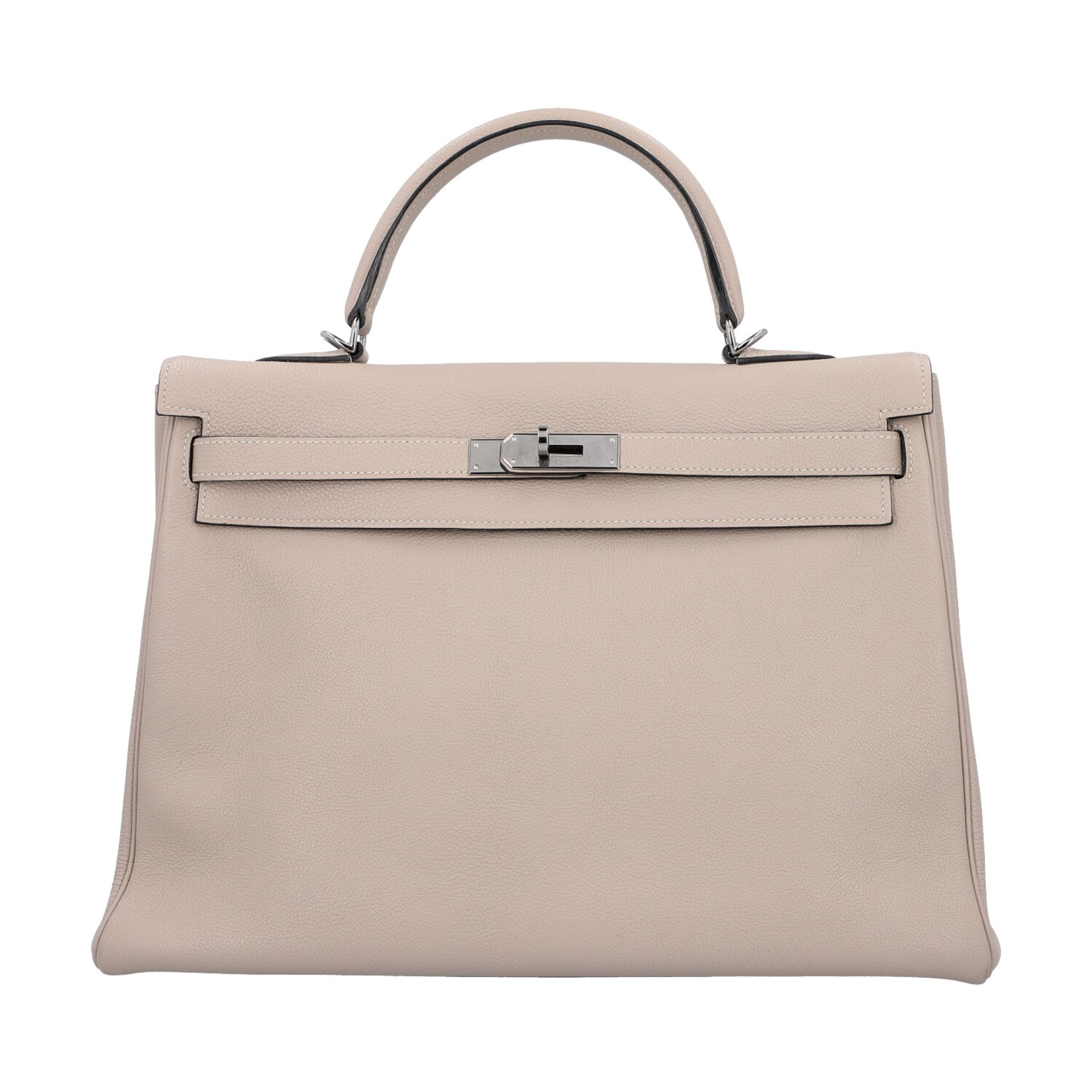 HERMÈS Handtasche "KELLY BAG 35", Koll 2006.Akt. NP.: 8.100,-€. Clemence Leder in Gris Tourterelle