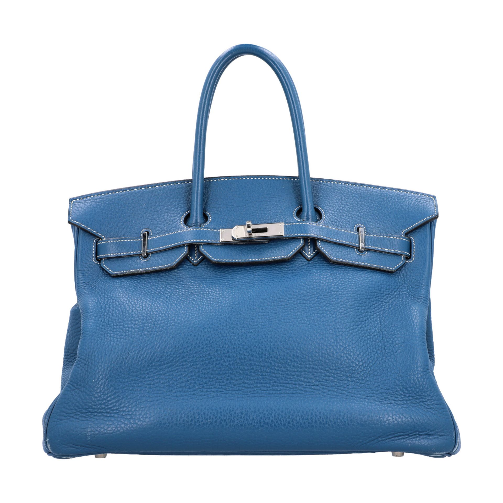 HERMÈS Handtasche "BIRKIN BAG 35", Koll. 2003.Akt. NP. ca.: 8.500,-€. Togo-Leder in Blau, Hardware