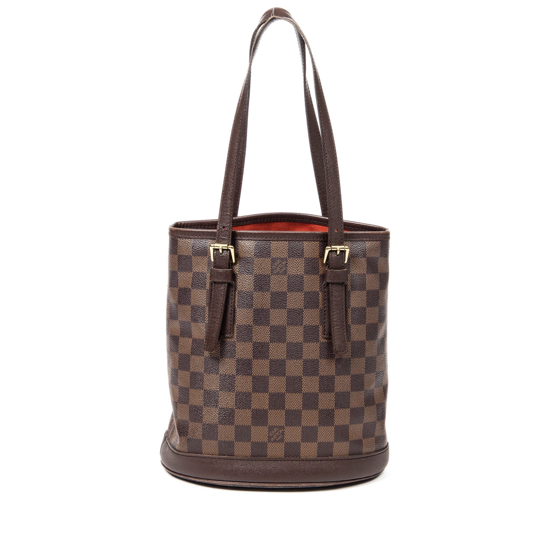 LOUIS VUITTON VINTAGE Beuteltasche "MARAIS", Koll. 1998.Damier Ebene Serie mit dunkelbraunem Leder