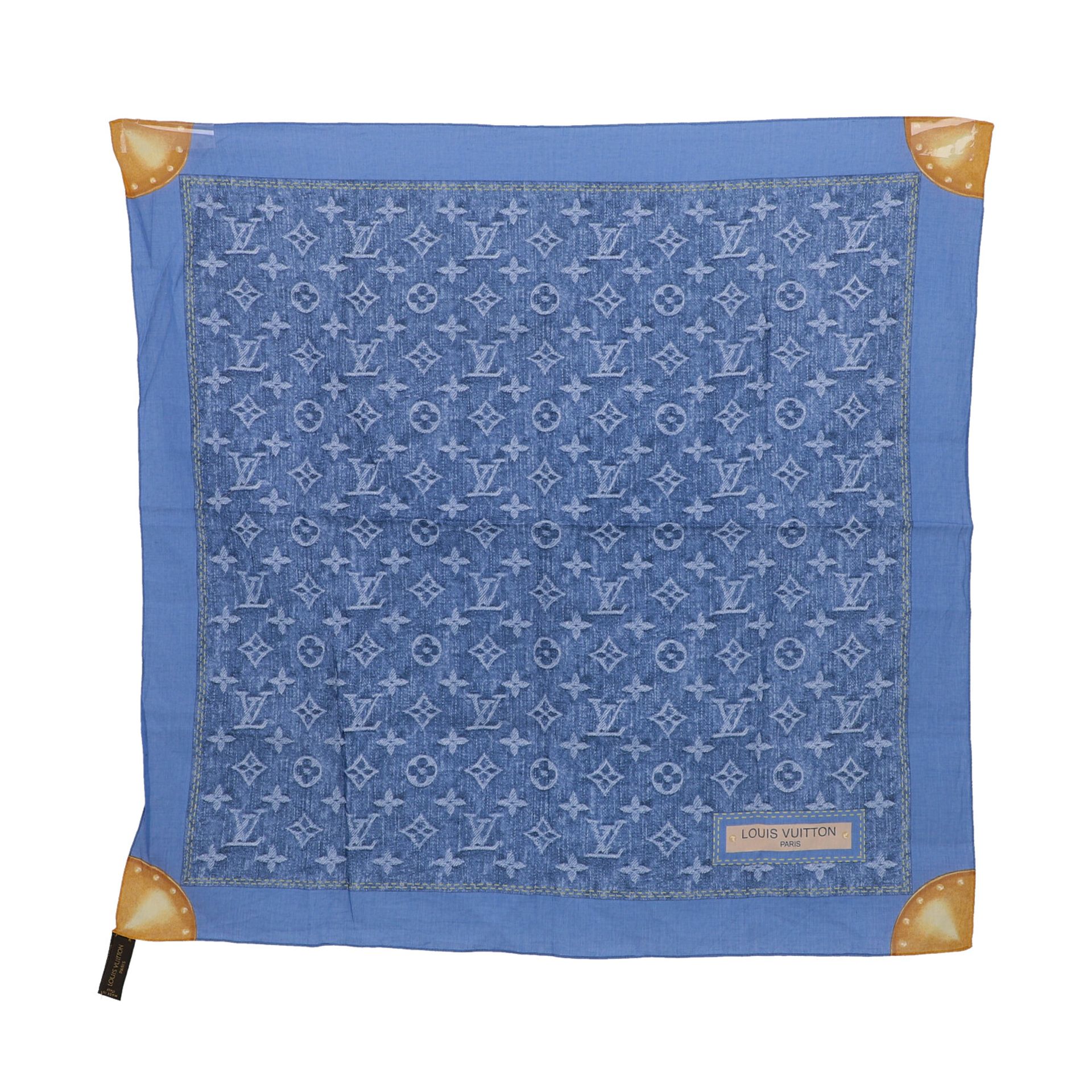 LOUIS VUITTON Tuch "DENIM MONOGRAM", 60x60cm.100% Baumwolle in Blau, Monogram Denim Serie. Guter