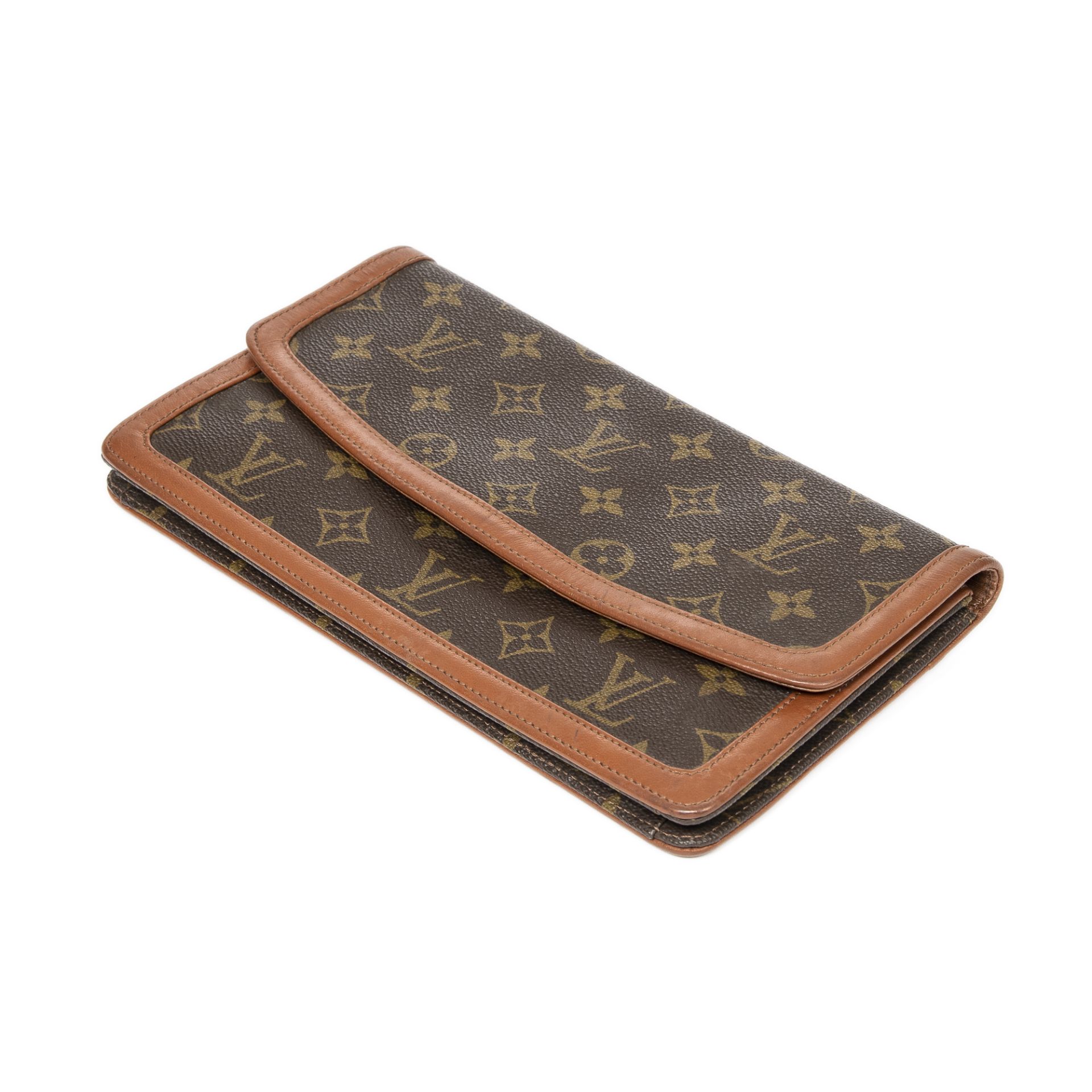 LOUIS VUITTON VINTAGE Pochette "DAME", Koll. 1982.Monogram Canvas Serie mit Leder Verbrämung in