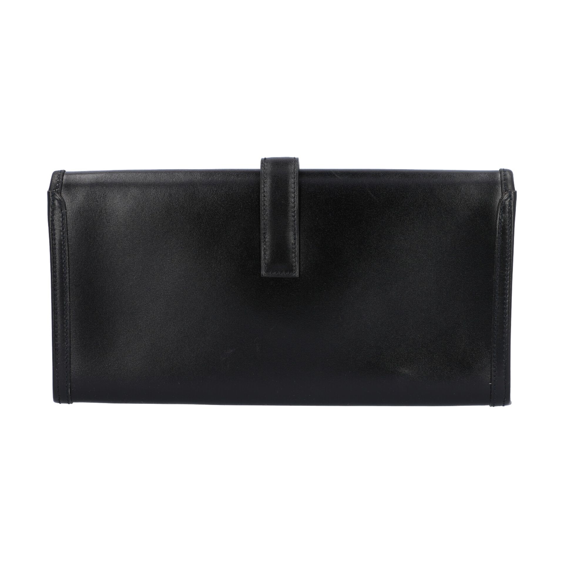 HERMÈS VINTAGE Clutch "JIGE PM".Swift Leder in Schwarz, breiter Überschlag mit Laschenverschluss und - Bild 4 aus 6