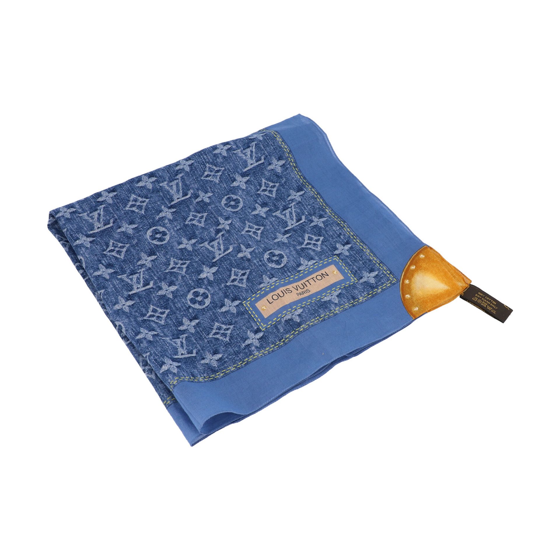 LOUIS VUITTON Tuch "DENIM MONOGRAM", 60x60cm.100% Baumwolle in Blau, Monogram Denim Serie. Guter - Bild 2 aus 2