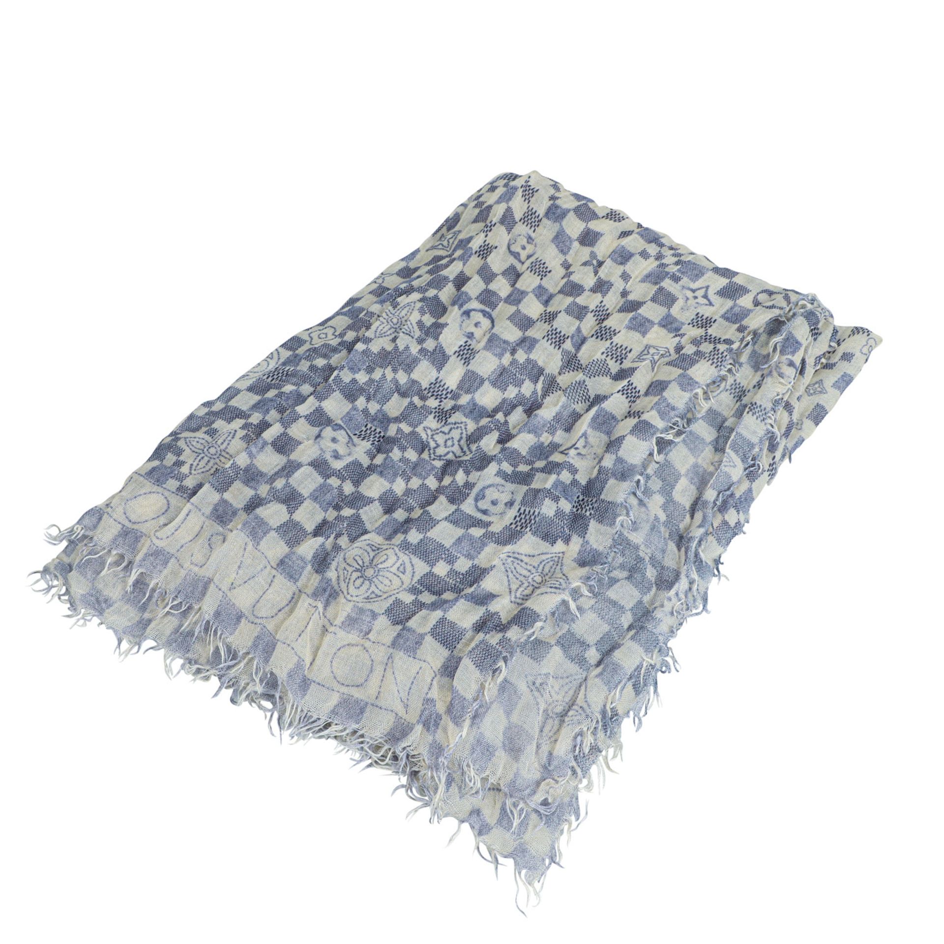 LOUIS VUITTON Foulard, Damier Azur Serie.Kaschmir-/Seidengemisch in Weiß mit blauem Damier-Muster - Bild 2 aus 2