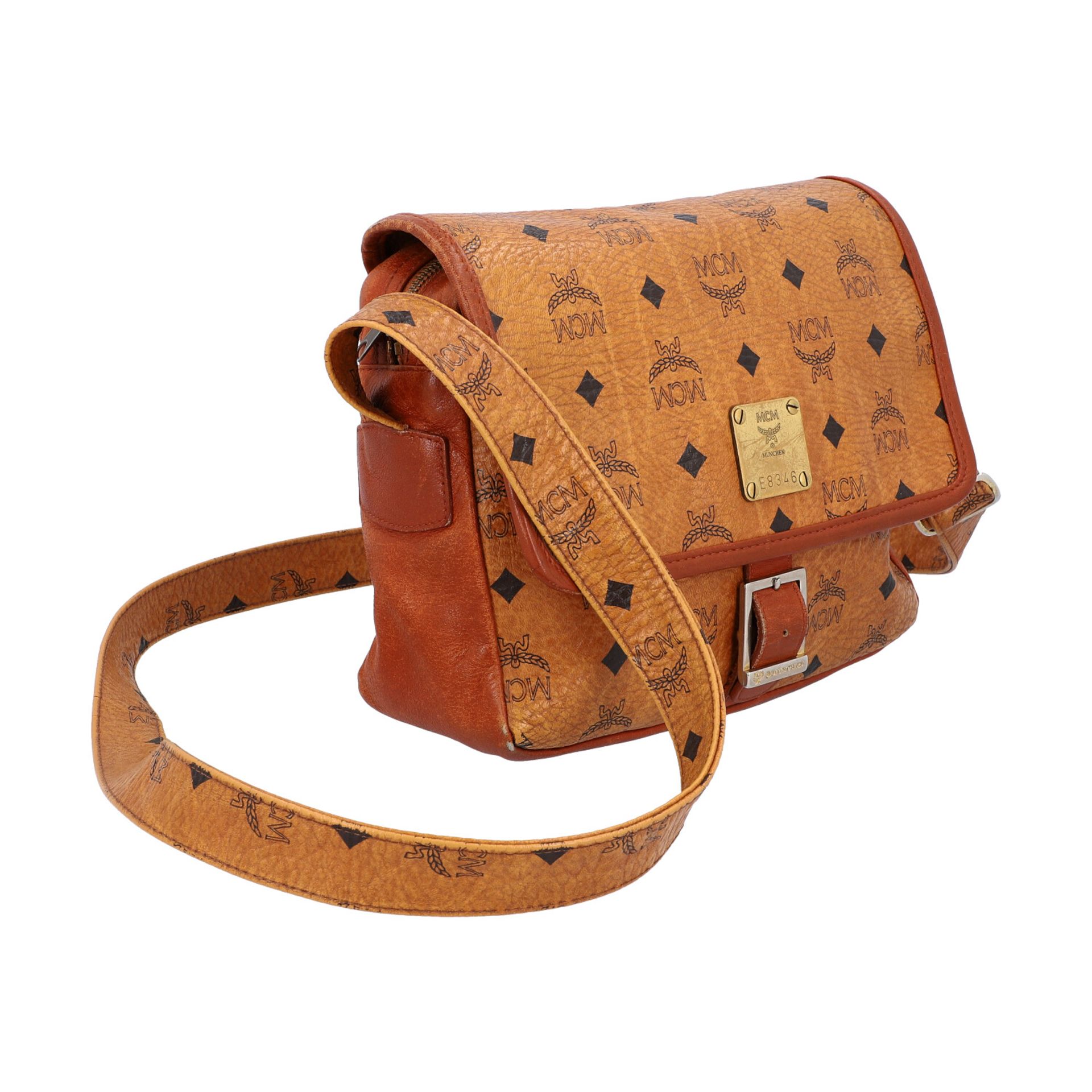 MCM VINTAGE Umhängetasche.Visetos in Cognac mit schwarzem Logo-Design, Überschlag mit Riemen- - Bild 2 aus 8