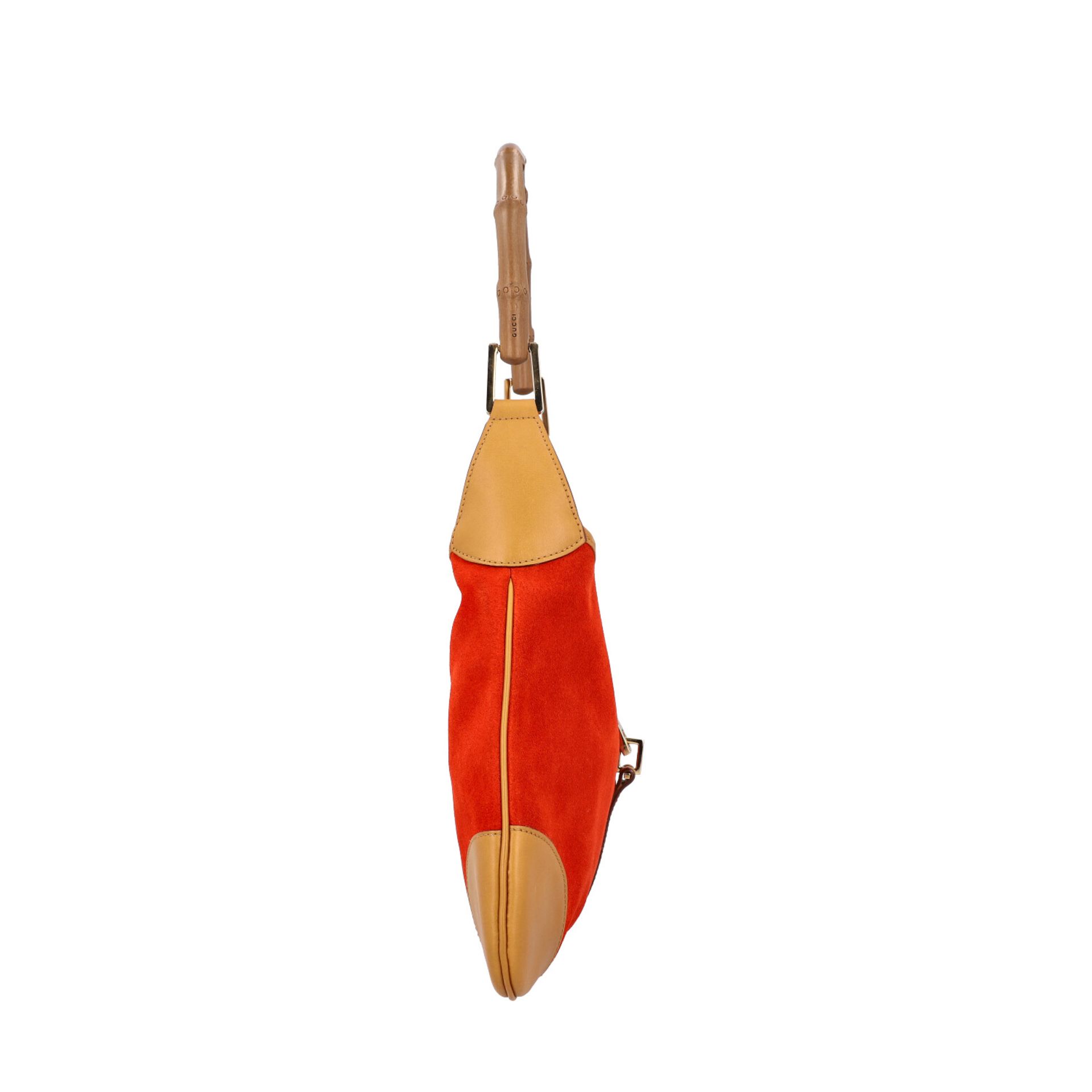 GUCCI Henkeltasche "JACKY-O".Modell im Material-Mix aus orangerotem Wildleder und cognacfarbenem - Bild 3 aus 8