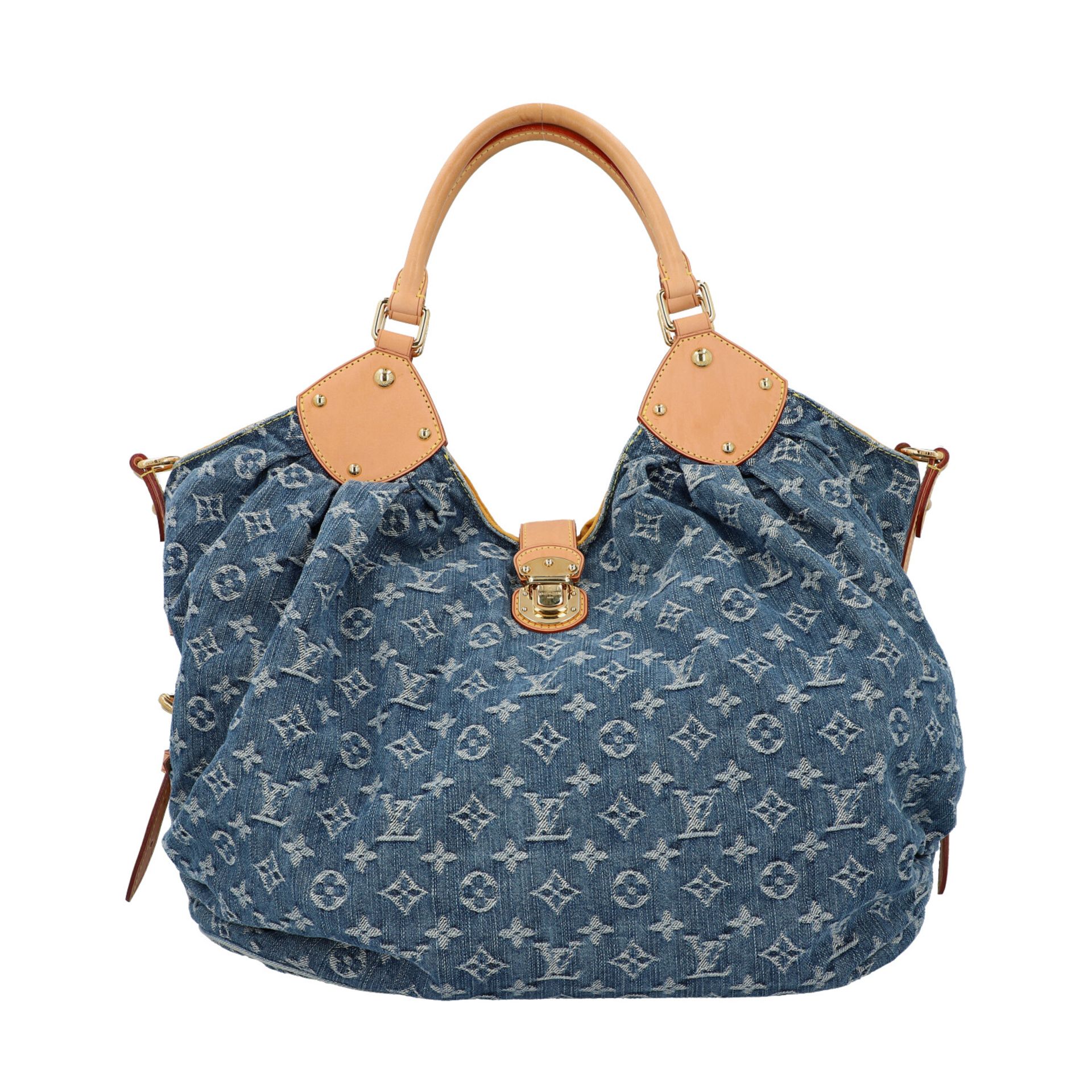 LOUIS VUITTON Shopper "MAHINA", Koll.: 2017, NP.: ca. 2.400,-€.Denim Monogram Serie mit Rindsleder-