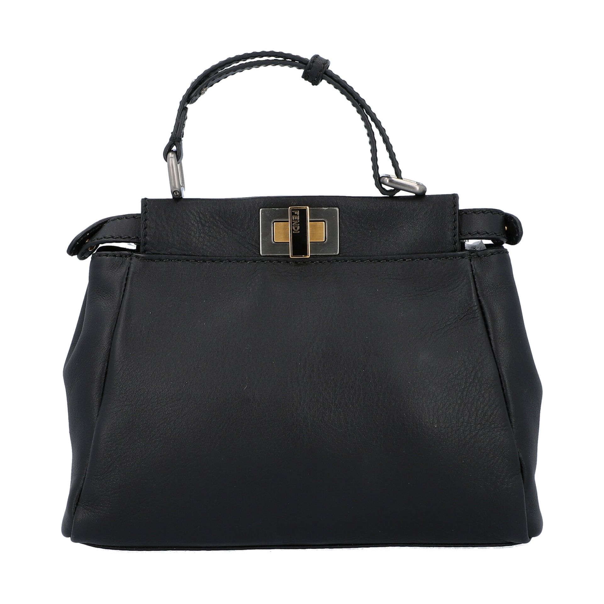 FENDI Henkeltasche "PEEKABOO MINI"; akt. NP.: 2.600,-€.Schwarzes Leder mit Hardware in Bicolor,