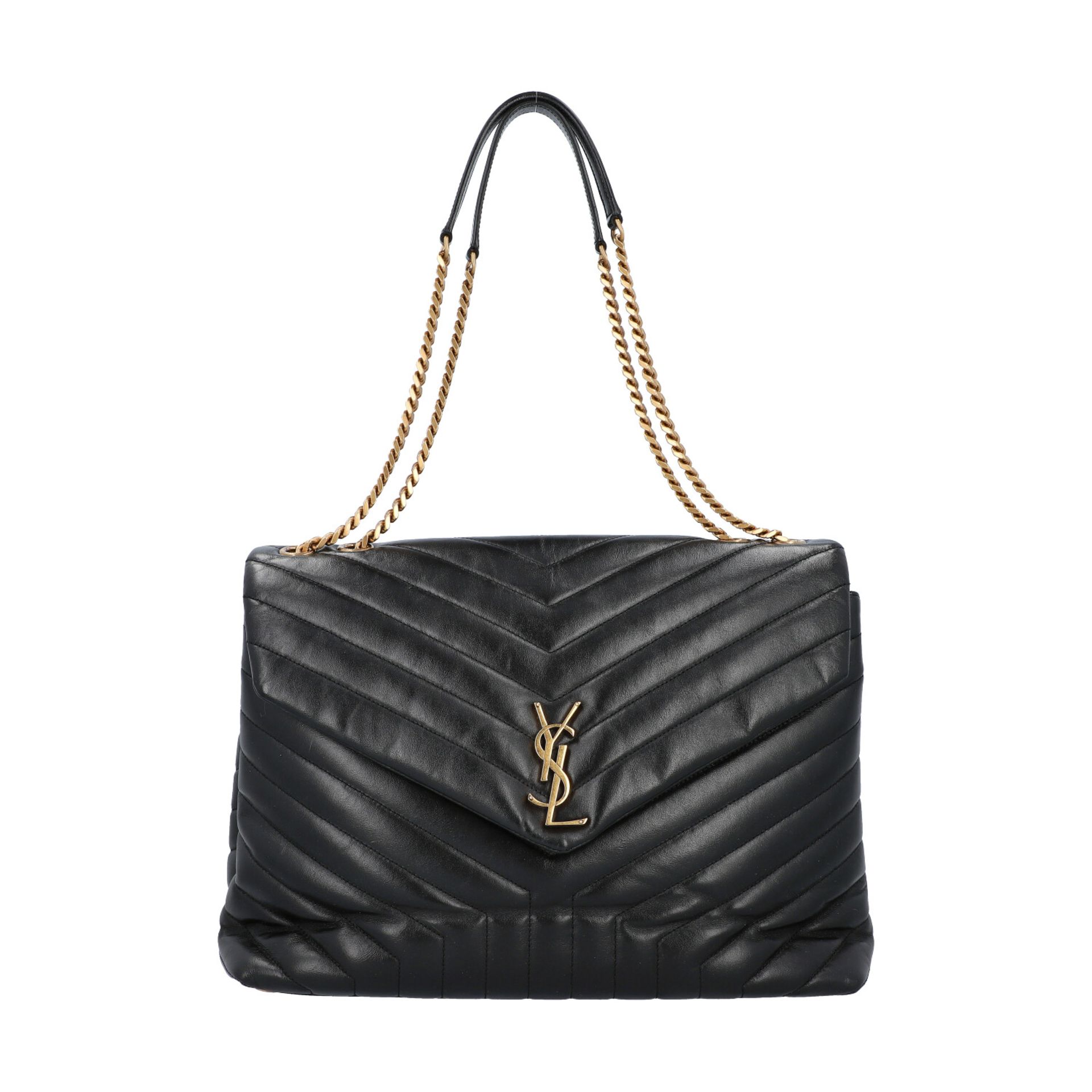 YVES SAINT LAURENT Tasche "MITTLERE LOU LOU", akt. NP.: 1.790,-€.Schwarzes Leder mit Y-Steppung,