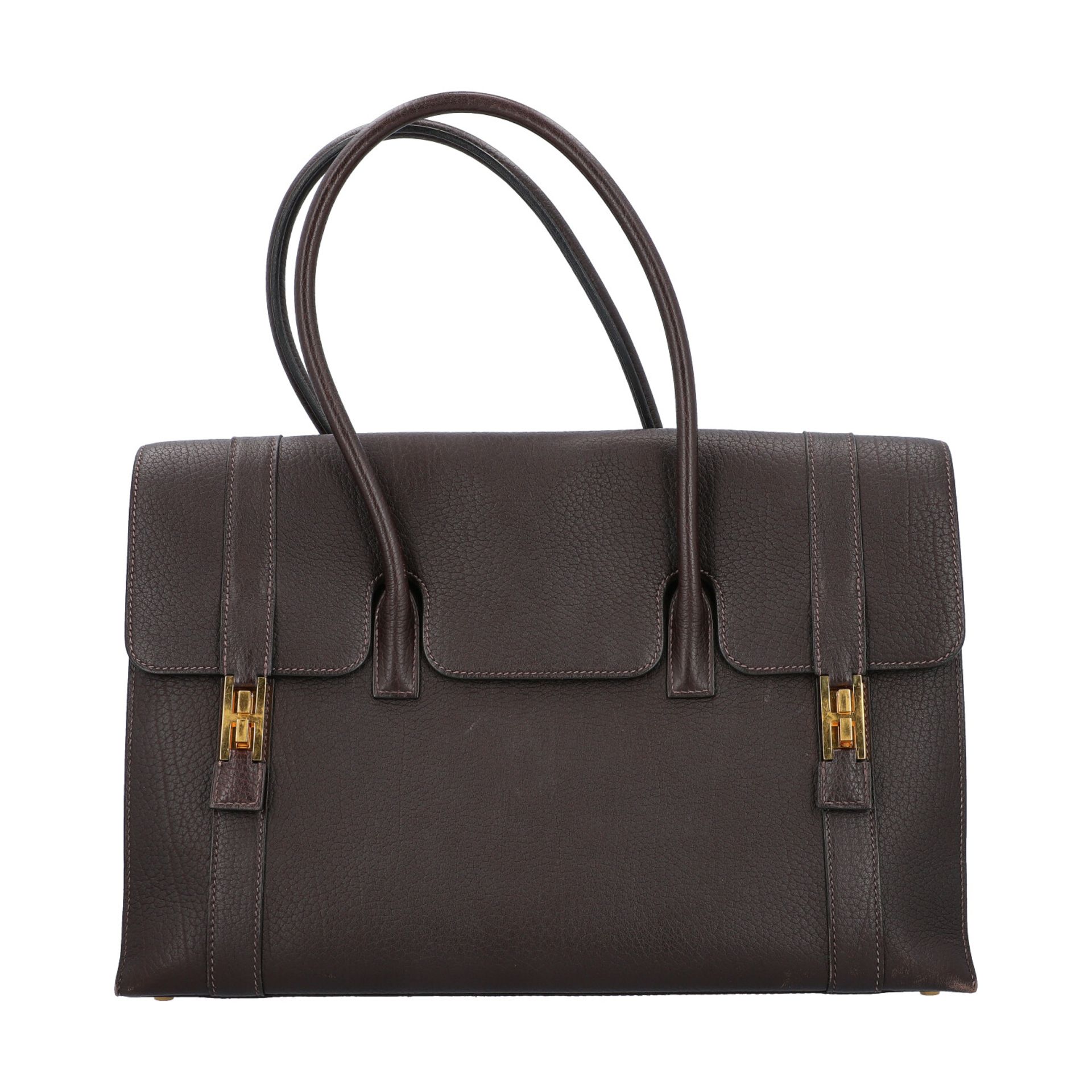 HERMÈS VINTAGE Henkeltasche "DRAG 37", Koll.: 1997, NP.: ca. 6.200,-€.Dunkelbraunes Togo-Leder mit