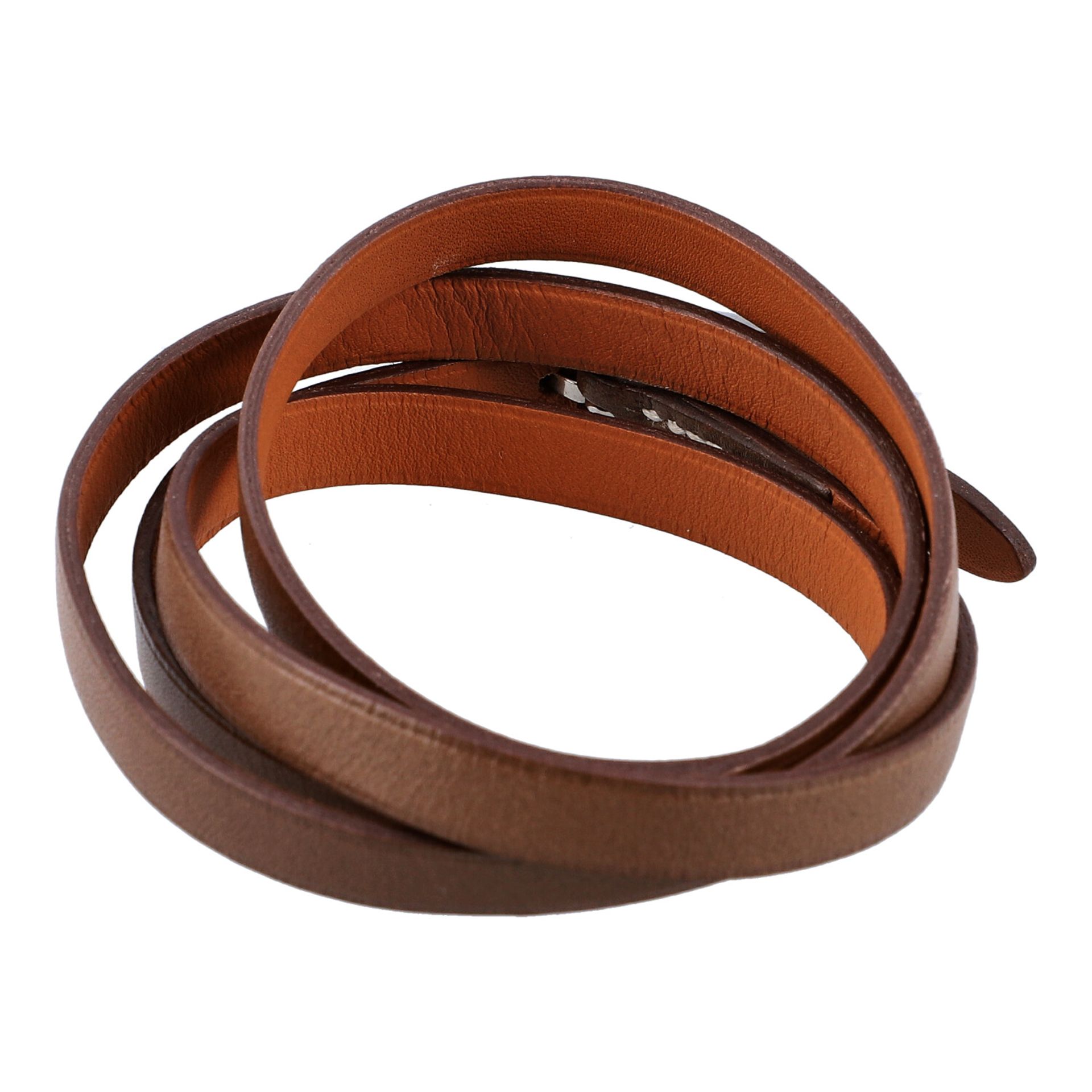 HERMÉS Armband "BEHAPI DOUBLE TOUR", akt. NP.: 295,-€.Modell aus Leder in Taupe, mit einer H- - Bild 3 aus 3