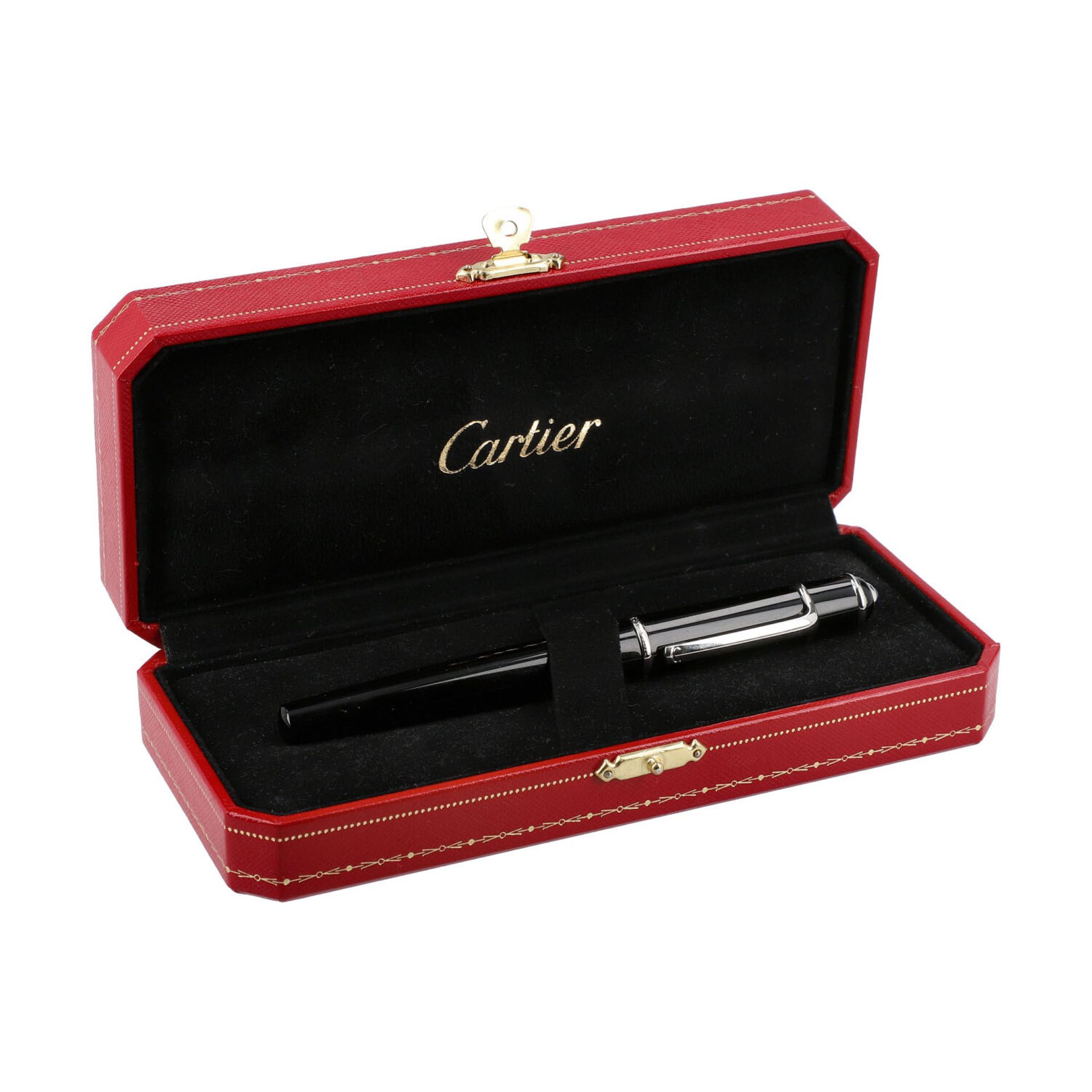 CARTIER Kugelschreiber "DIABOLO DE CARTIER".Akt. NP.: 385,-€. Korpus aus schwarzem Komposit und - Bild 3 aus 3