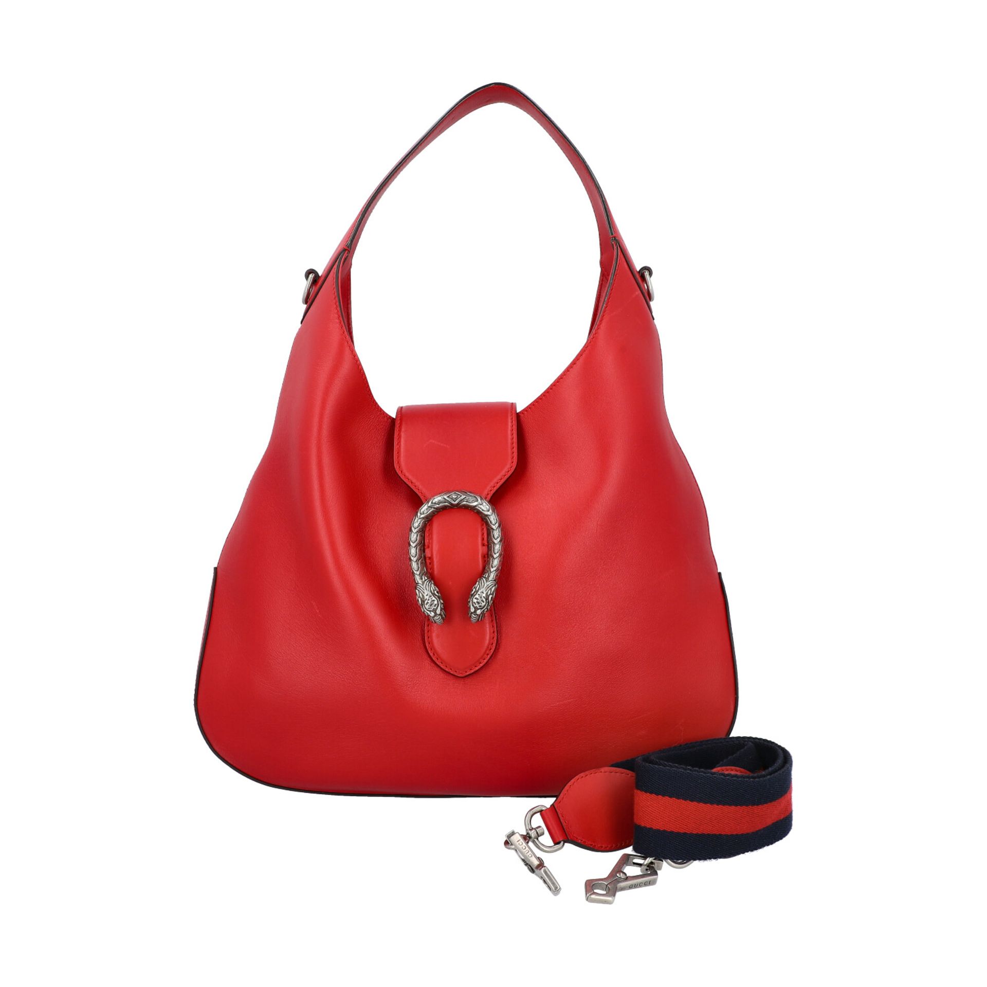 GUCCI Hobobag "DIONYSUS NERO".Feines Glattleder in Rot mit silberfarbener Hardware, Lasche mit