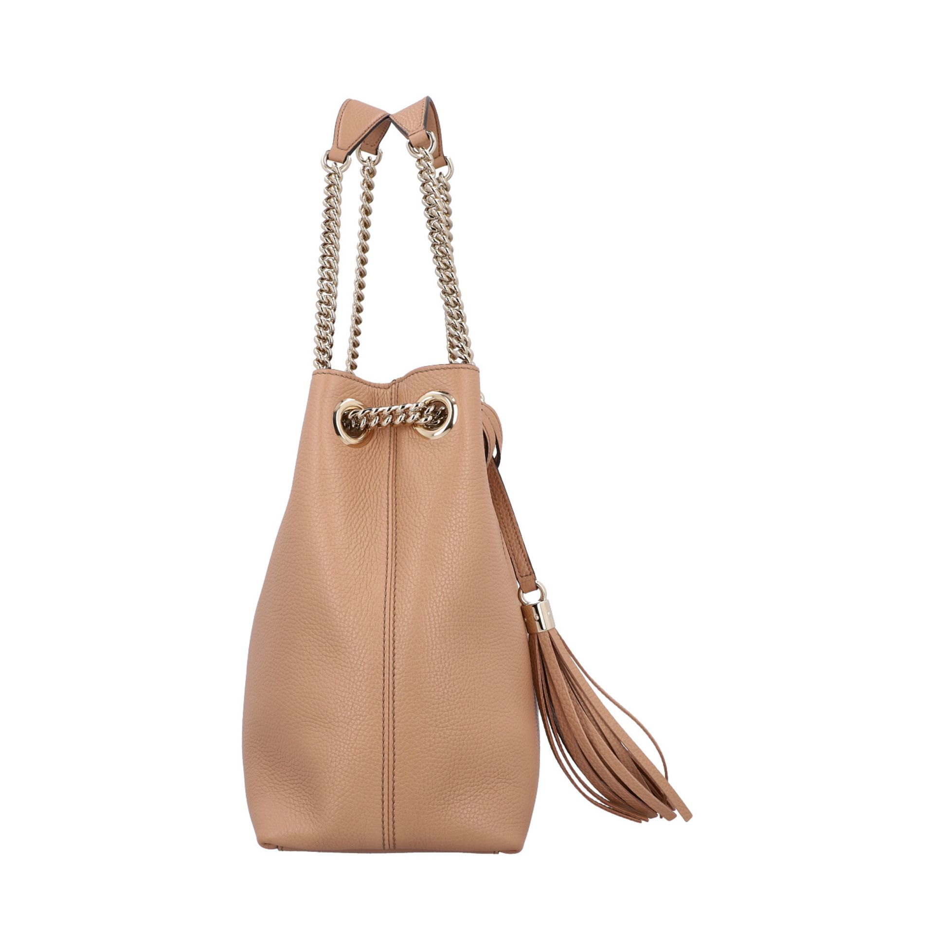 GUCCI Shopper "SOHO".Akt. NP.: 1.590,-€. Fein genarbtes Leder in Nudefarben mit goldfarbener - Bild 3 aus 8