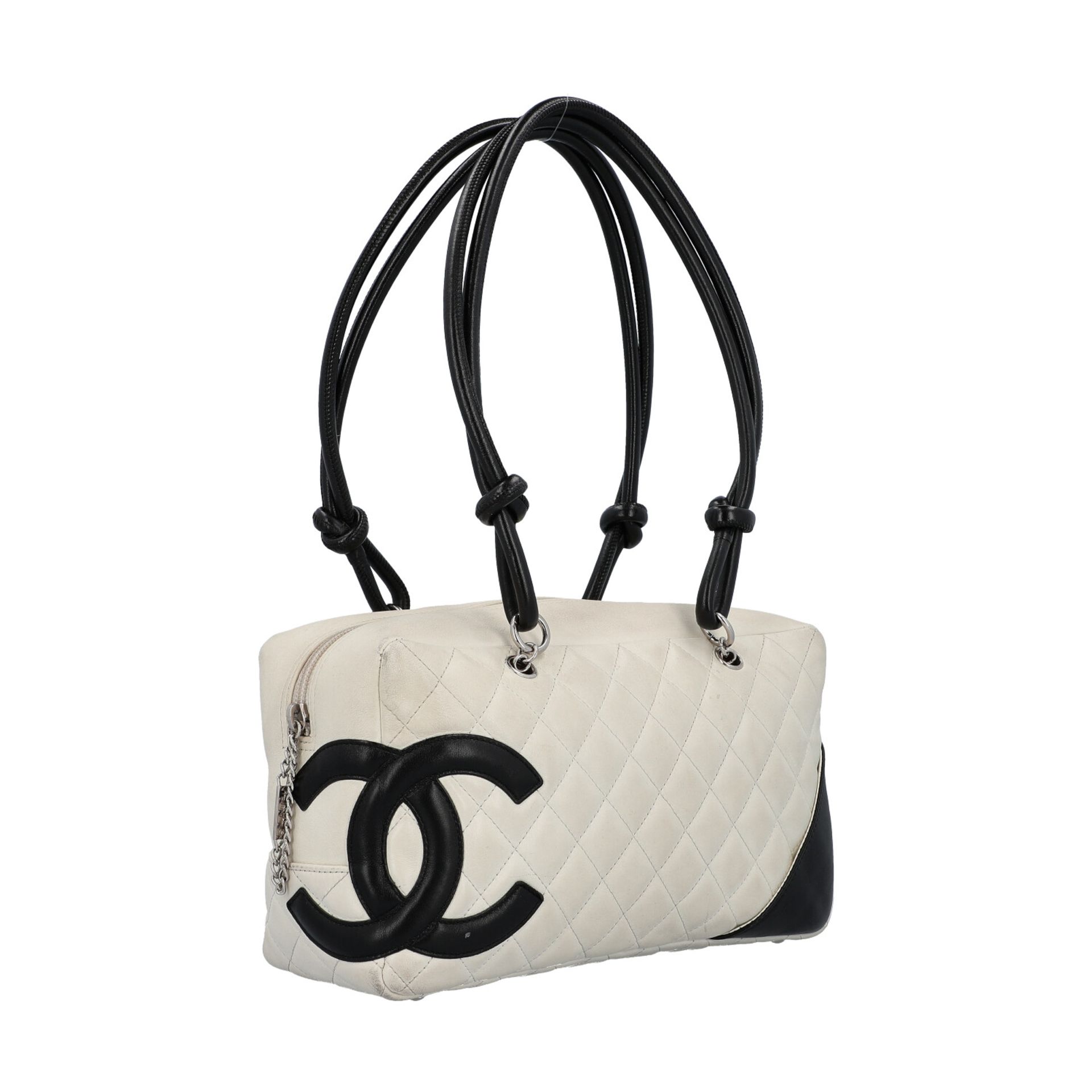 CHANEL Schultertasche "CAMBON LIGNE", Koll. 2004/2005.Weißes, in Rauten gestepptes Leder mit - Bild 2 aus 8