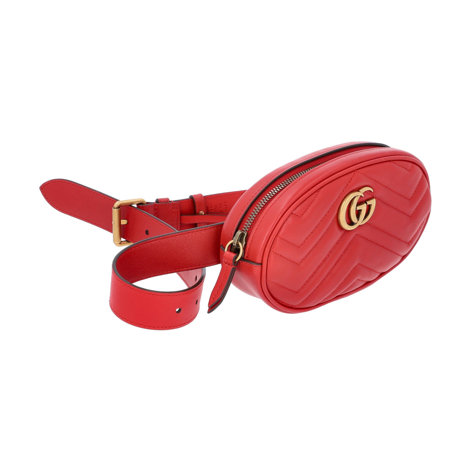 GUCCI Gürteltasche "GG MARMONT". Gürtellänge 75cm.Akt. NP.: 950,-€. Matelassé-Leder in Rot mit - Bild 2 aus 4