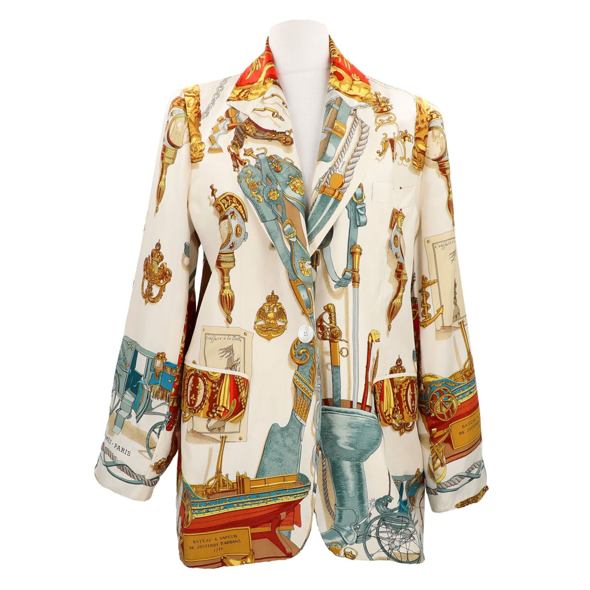 HERMÈS Blazer Gr. 46, "BATEAU À VAPEUER DE JOUFFROY D´ABBANS 1784".