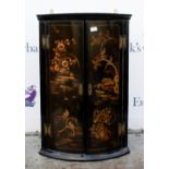 Black lacquered and Japanned wall hanging corner cupboard,