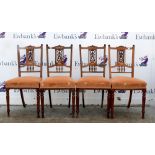 Set of four 19th Century marquetry inlaid parlour chair, two others chairs and a stool