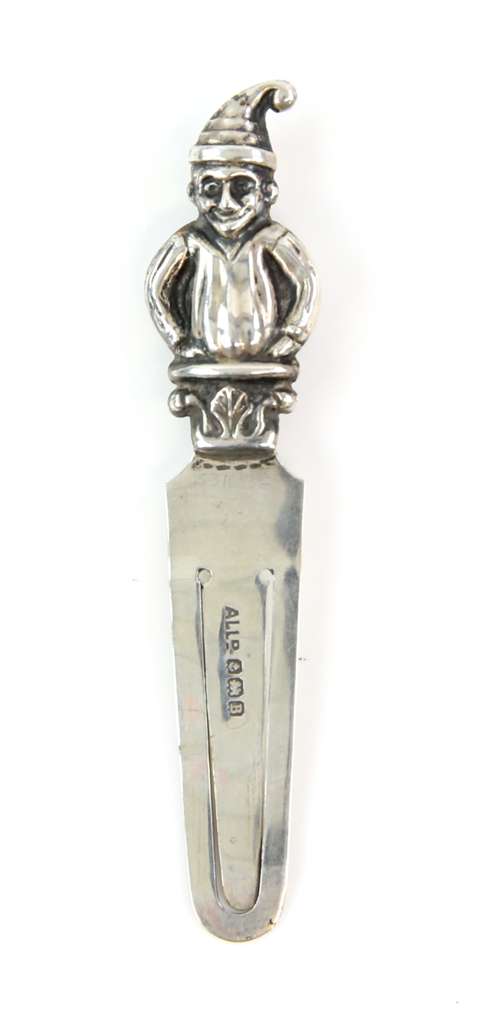 Novelty silver Mr Punch or Gnome mounted bookmark, Birmingham 1926