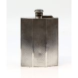 Large silver pocket/ hip flask with engine turned panels, Birmingham 1922