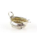 Georgian silver sauce boat sat on four ball feet with demi reeded pattern to body, London circa