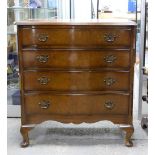 20th century mahogany serpentine chest of four long drawers on cabriole legs,