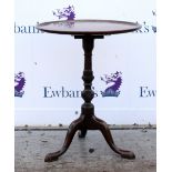 19th century mahogany tilt-top table on turned column and tripod base,