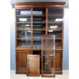 19th century mahogany bookcase cabinet with three glazed doors above two cupboard doors