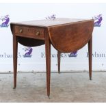 19th century mahogany, crossbanded and line inlaid Pembroke table on square tapering supports and