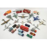 Collection of playworn loose vehicles to include Dinky, Matchbox, Lintoy aircraft, Dinky Harrier,