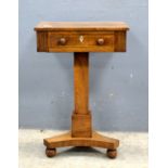 19th Century mahogany work box with single drawer on square pedestal