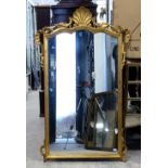 19th century style gilt framed wall mirror with shell finial