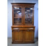 Mahogany glazed bookcase cabinet, on plinth base,
