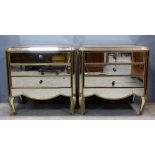 Pair of mirrored three drawer chests
