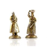Novelty oriental Japanese silver 950 grade salt and pepper cruets in the form of a man and a woman