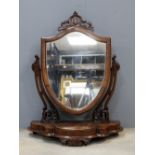 Victorian mahogany shield shaped dressing table mirror on serpentine base and a mahogany drop flap