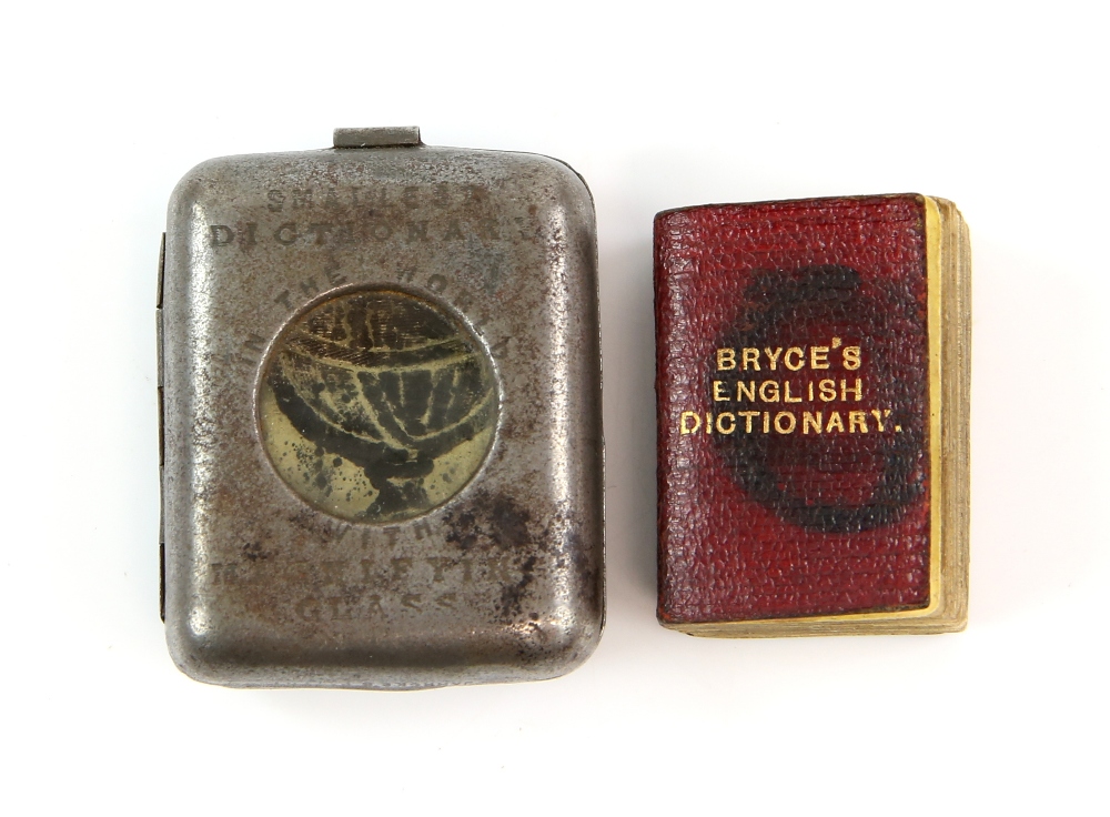 The smallest dictionary in the world, Bryce's English dictionary, gilt lettered red leather cover,