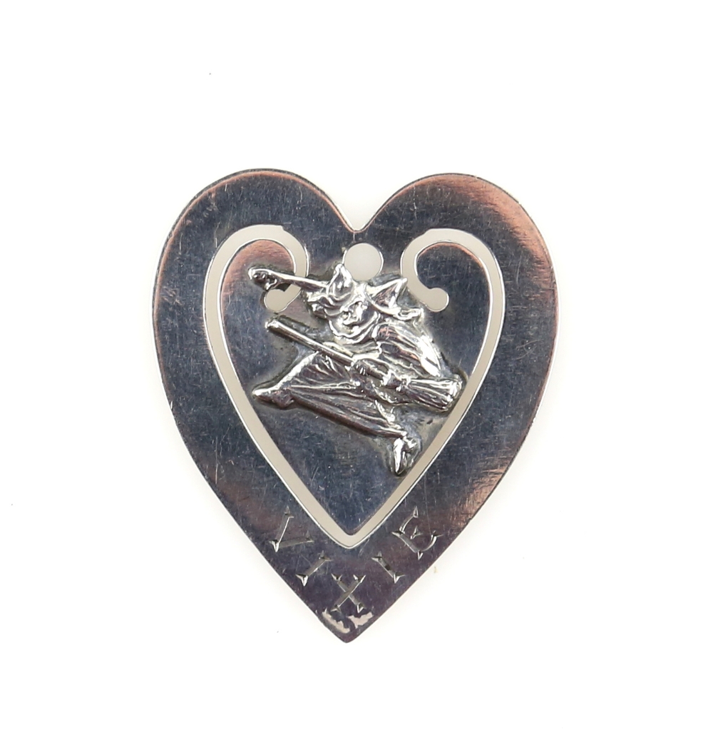 Webster sterling silver witch mounted heart shaped bookmark