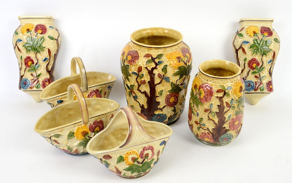 H J Wood Indian Tree vases and wall pockets (7 in lot)This lot is being sold on behalf of Woking and