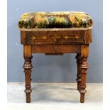 Late 19th/early 20th century walnut and inlaid piano stool on turned supports,
