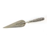 Floral embossed trowel form silver bookmark, Birmingham 1905